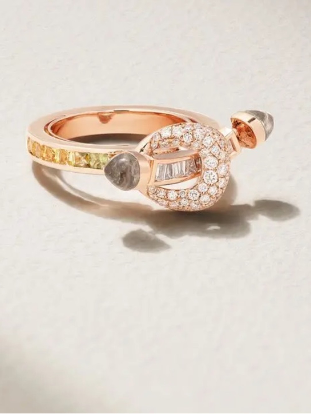 ANANYA 18kt rose gold Chakra Ring, Diamond and Rainbow Sapphire - size 7